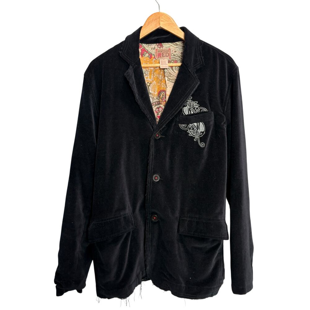 Vintage Red (brand) Black Distressed Whimsigoth 3 Button Lined Blazer sz M